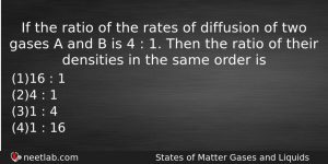 If The Ratio Of The Rates Of Diffusion Of Two Chemistry Question