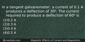 In A Tangent Galvanometer A Current Of 01 A Produces Physics Question