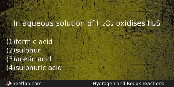 In Aqueous Solution Of Ho Oxidises Hs Chemistry Question 