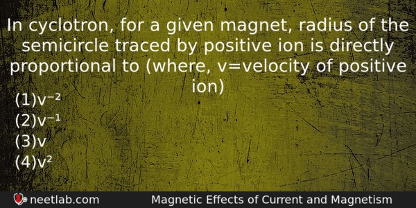 In Cyclotron For A Given Magnet Radius Of The Semicircle Physics Question 
