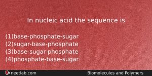 In Nucleic Acid The Sequence Is Chemistry Question