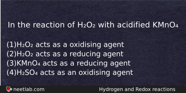In The Reaction Of Ho With Acidified Kmno Chemistry Question 