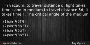 In Vacuum To Travel Distance D Light Takes Time T Physics Question