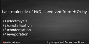 Last Molecule Of Ho Is Evolved From Ho By Chemistry Question