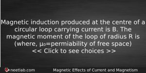 Magnetic Induction Produced At The Centre Of A Circular Loop Physics Question