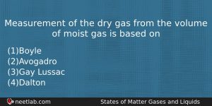 Measurement Of The Dry Gas From The Volume Of Moist Chemistry Question