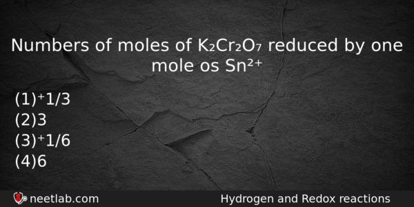 Numbers Of Moles Of Kcro Reduced By One Mole Os Chemistry Question 