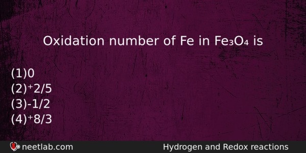 Oxidation Number Of Fe In Feo Is Chemistry Question 
