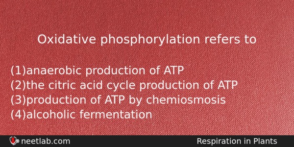 Oxidative Phosphorylation Refers To Biology Question 