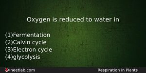 Oxygen Is Reduced To Water In Biology Question