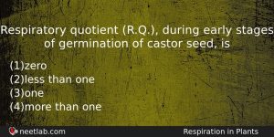 Respiratory Quotient Rq During Early Stages Of Germination Of Castor Biology Question