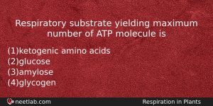 Respiratory Substrate Yielding Maximum Number Of Atp Molecule Is Biology Question