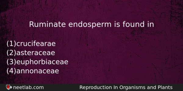 Ruminate Endosperm Is Found In Biology Question 