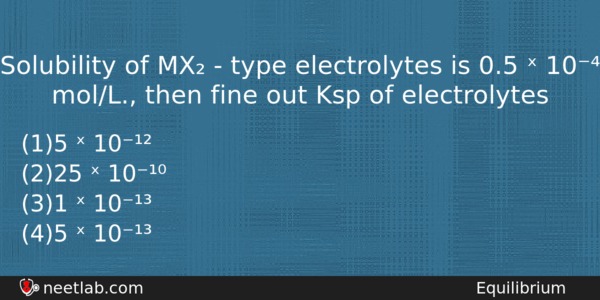 Solubility Of Mx Type Electrolytes Is 05 10 Chemistry Question 