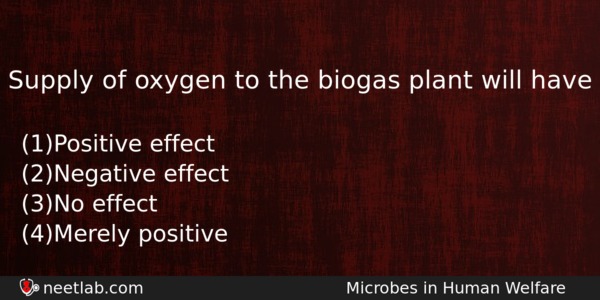 Supply Of Oxygen To The Biogas Plant Will Have Biology Question 