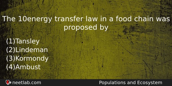 The 10 Energy Transfer Law In A Food Chain Was Biology Question 
