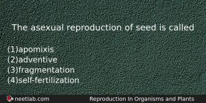 The Asexual Reproduction Of Seed Is Called Biology Question