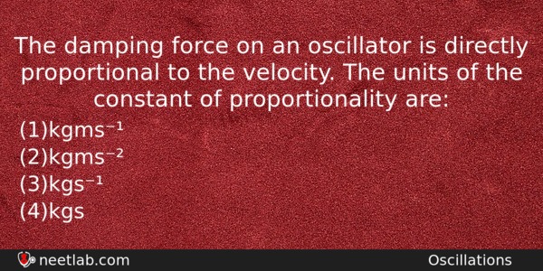 The Damping Force On An Oscillator Is Directly Proportional To Physics Question 