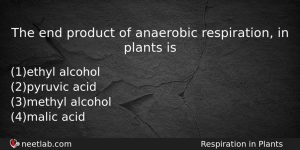 The End Product Of Anaerobic Respiration In Plants Is Biology Question