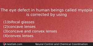 The Eye Defect In Human Beings Called Myopia Is Corrected Biology Question