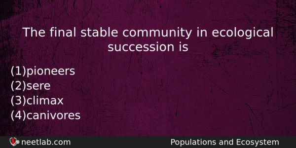 The Final Stable Community In Ecological Succession Is Biology Question 