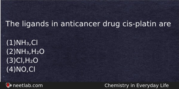 The Ligands In Anticancer Drug Cisplatin Are Chemistry Question 