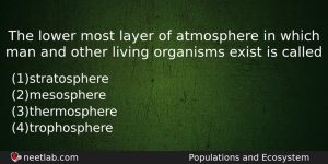 The Lower Most Layer Of Atmosphere In Which Man And Biology Question