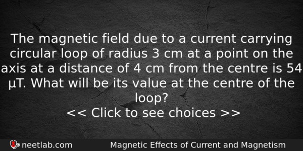 The Magnetic Field Due To A Current Carrying Circular Loop Physics Question 