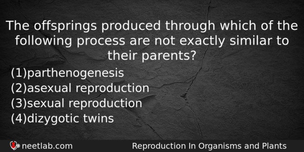The Offsprings Produced Through Which Of The Following Process Are Biology Question 