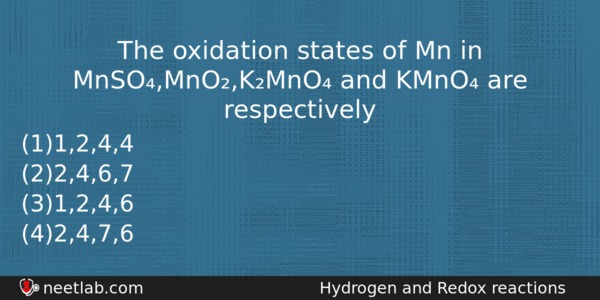 The Oxidation States Of Mn In Mnsomnokmno And Kmno Are Chemistry Question 