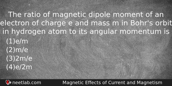 The Ratio Of Magnetic Dipole Moment Of An Electron Of Physics Question 