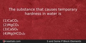 The Substance That Causes Temporary Hardness In Water Is Chemistry Question