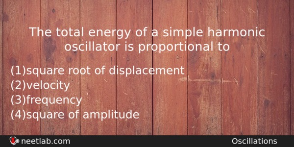 The Total Energy Of A Simple Harmonic Oscillator Is Proportional Physics Question 