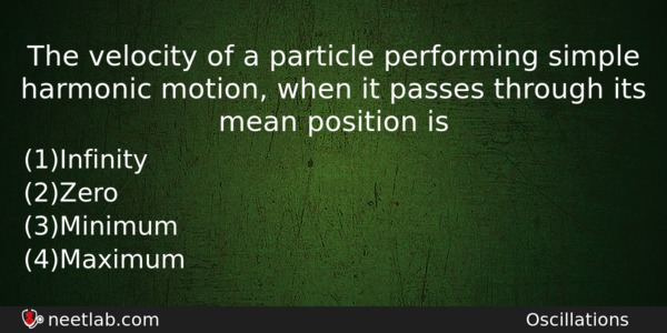 The Velocity Of A Particle Performing Simple Harmonic Motion When Physics Question 
