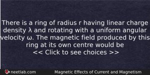 There Is A Ring Of Radius R Having Linear Charge Physics Question