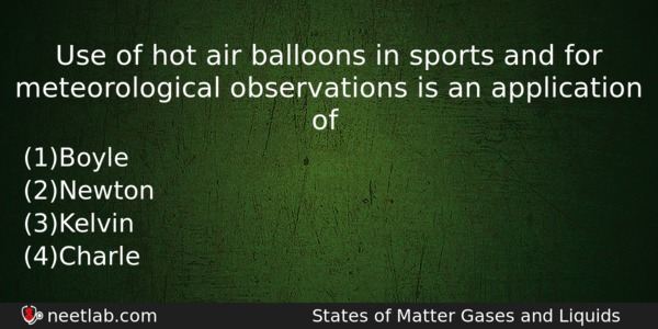 Use Of Hot Air Balloons In Sports And For Meteorological Chemistry Question 