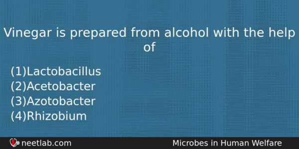 Vinegar Is Prepared From Alcohol With The Help Of Biology Question 