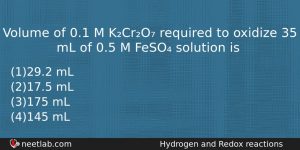Volume Of 01 M Kcro Required To Oxidize 35 Ml Chemistry Question