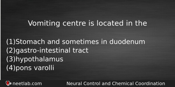 Vomiting Centre Is Located In The Biology Question 