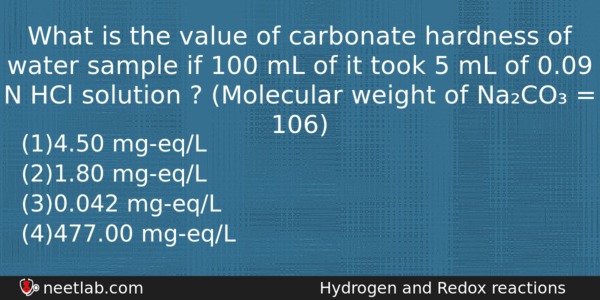 What Is The Value Of Carbonate Hardness Of Water Sample Chemistry Question 