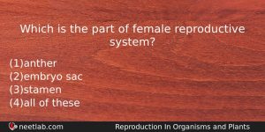 Which Is The Part Of Female Reproductive System Biology Question