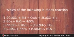 Which Of The Following Is Redox Reaction Chemistry Question