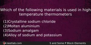 Which Of The Following Materials Is Used In High Temperature Chemistry Question