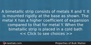 A Bimetallic Strip Consists Of Metals X And Y It Physics Question