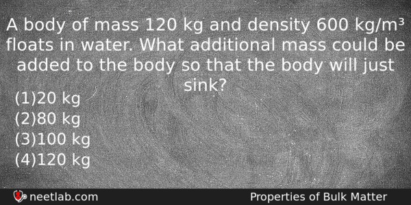 A Body Of Mass 120 Kg And Density 600 Kgm Physics Question 