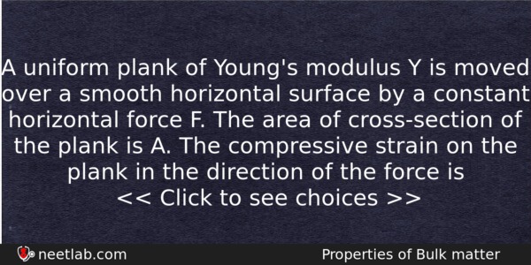 A Uniform Plank Of Youngs Modulus Y Is Moved Over Physics Question 