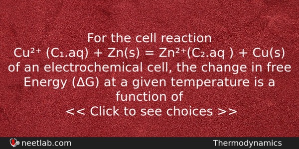 For The Cell Reaction Cu Caq Zns Zncaq Chemistry Question 