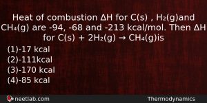 Heat Of Combustion H For Cs Hgand Chg Are Chemistry Question