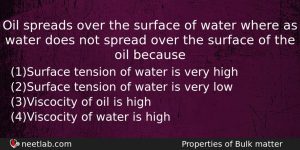 Oil Spreads Over The Surface Of Water Where As Water Physics Question