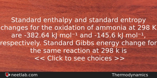 Standard Enthalpy And Standard Entropy Changes For The Oxidation Of Chemistry Question 